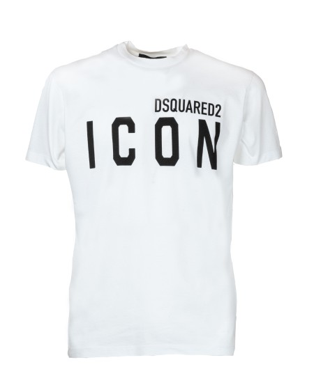 Shop DSQUARED2 Saldi T-shirt: Dsquared2 "Be Icon" t-shirt.
T-shirt girocollo in jersey di cotone.
Vestibilità slim.
Stampa lettering "DSQUARED2 ICON" sul davanti.
Composizione: 100% Cotone.
Fabbricato in Italia.. GC0003 S23009-989